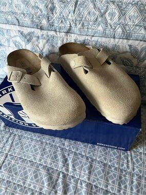 Birkenstock Beige Suede Boston Clogs - Slip-On Comfort